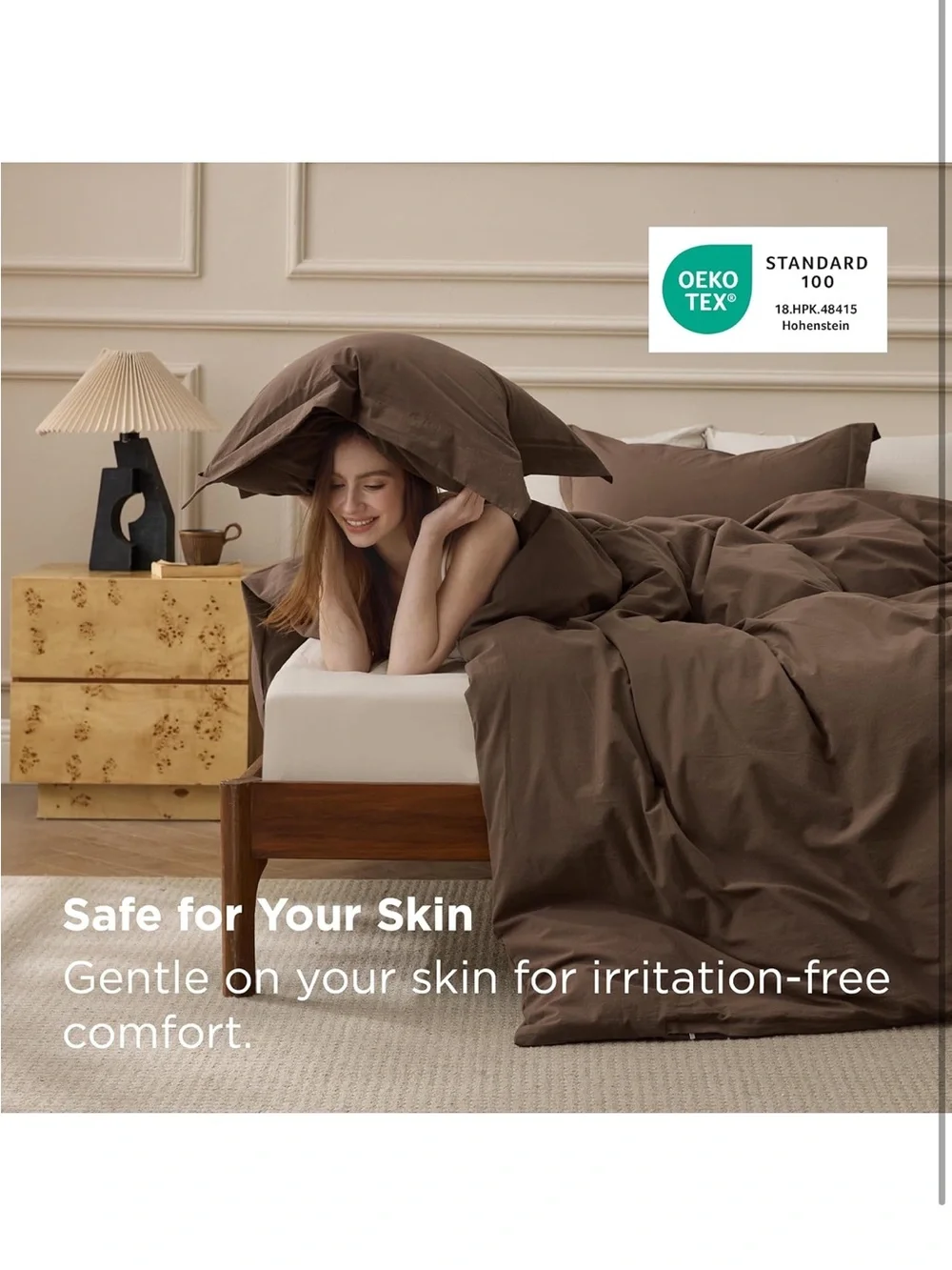 NEW Bedsure 100% Washed Cotton Duvet Cover Set Oversized King - Brown Minimalist